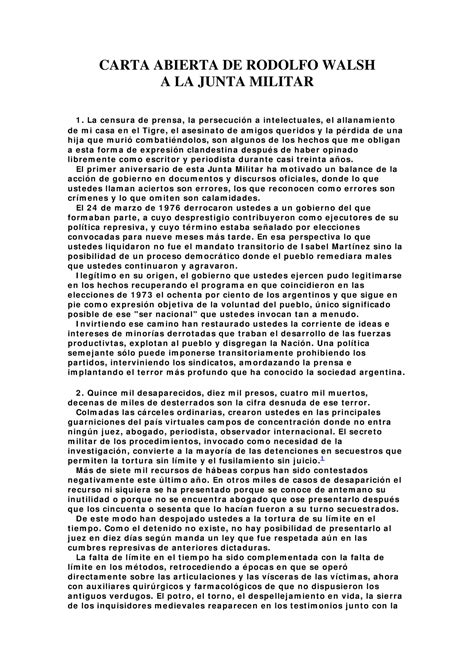 Cartaabiertarodolfowalsh CARTA ABIERTA DE RODOLFO WALSH A LA JUNTA