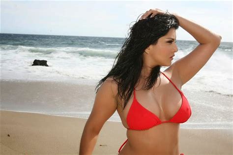 Sunny Leone In Red Bikini On The Beach Hot Girl Beautiful 14