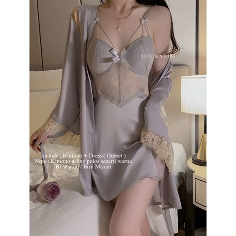 Jual Luckymm Baju Tidur Sexy Lingerie Kimono In Bahan Satin Silk Sleepwear Lingerie Kimono