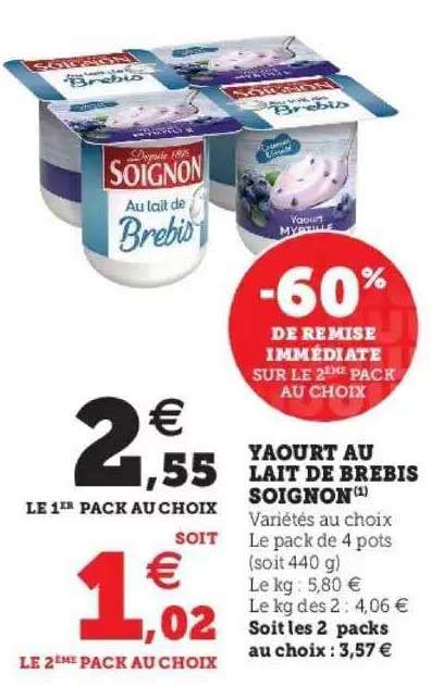 Promo Yaourt Au Lait De Brebis Soignon De Remise Imm Diate Sur Le