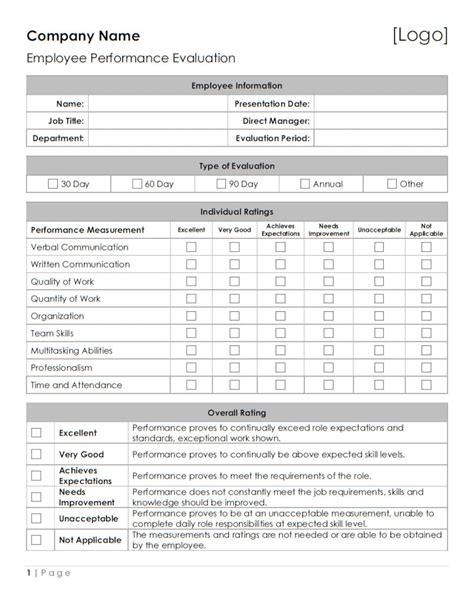 MS Word-employee Performance Evaluation Template - Etsy 