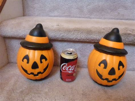 2 Vintage 1995 Halloween 8 Empire Plastic Blow Mold Pumpkin Jol W