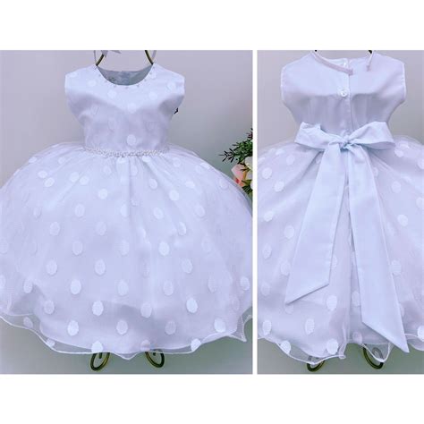 Vestido Festa Branco Luxo Batizado Mod Shopee Brasil