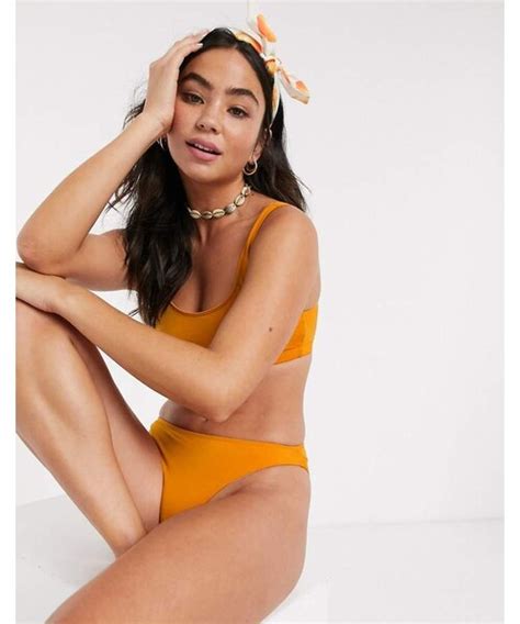 MonkiモンキのMonki recycled polyester bikini bottoms in dark yellow水着