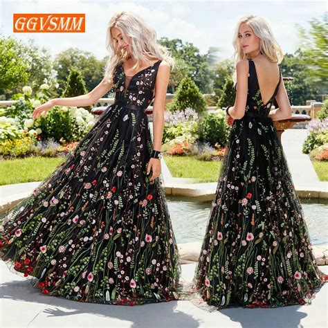 Sexy Black Bohemian Long Prom Dresses 2019 Prom Press Women Party V