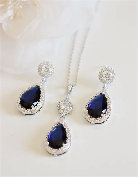 Bridal Jewelry Set Blue Wedding Jewelry Set Sapphire Blue