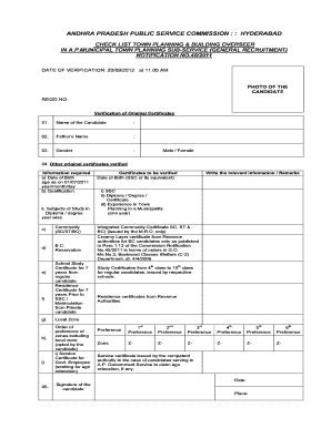 Fillable Online Website Apspsc Gov Check List Town Planning Building