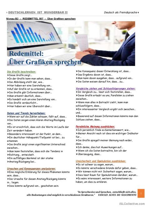 B2 Redemittel Über Grafiken spre Deutsch DAF Arbeitsblätter pdf doc