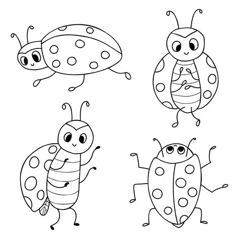 Premium Vector | Collection ladybugs funny small insect outline drawing
