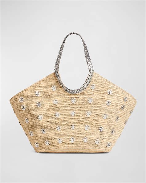 Paco Rabanne Cabas Disc Raffia Tote Bag Natural Silver Editorialist