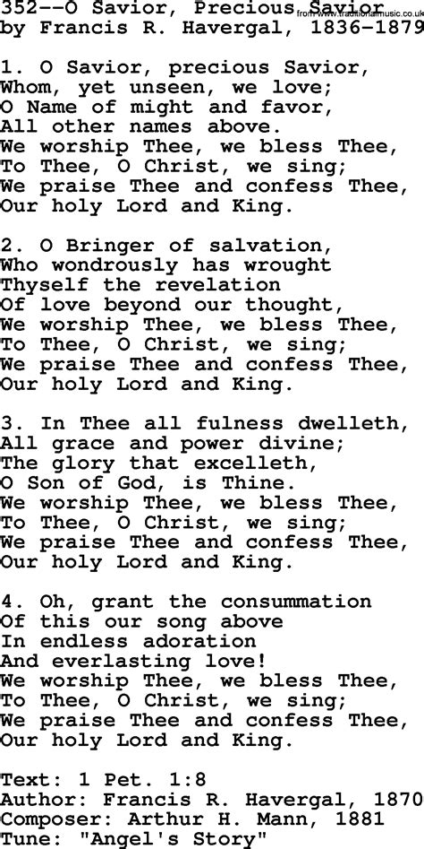 Lutheran Hymns, Song:352--O Savior, Precious Savior - lyrics and PDF