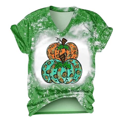 Lwzwm Pumpkin Women Funny Thanksgiving Pumpkin Fall Tops Short Sleeve V