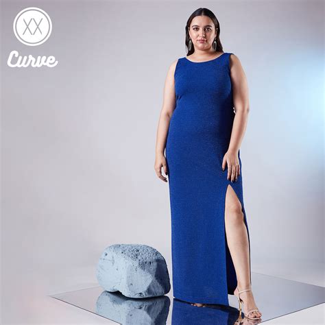 Twenty Dresses By Nykaa Fashion Curve Electric Blue Shimmer Slit Gown