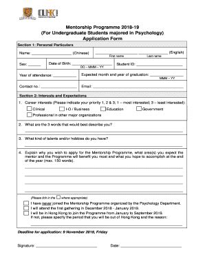 Fillable Online Application Form Psy Cuhk Edu Hk Fax Email