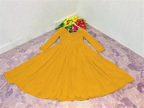 Embroidered Yellow Georget Sequence Work Gown Party Wear At Rs 399 In