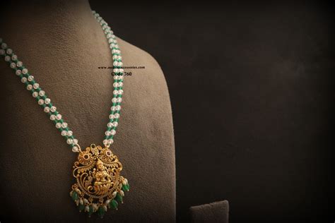 Moon Stone White And Green Beads With Antique Gold Pendant Moksha