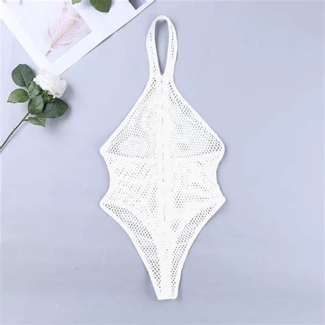 YiZYiF Women See Through Lingerie Fishnet Thong Bodysuit Sexy One Piece Lingerie Mesh Halter