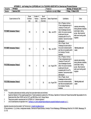 Fillable Online Utm Toronto APPENDIX C Job Posting Form CUPE3902 Unit 1