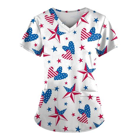 Purjkpu Independence Day Scrub Tops For Women 4th Of July Patriotic