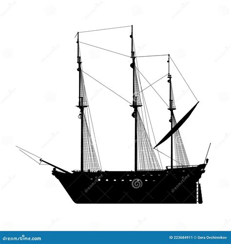 Silhouette Of A Sailing Ship Isolated On A White Background. Side View ...