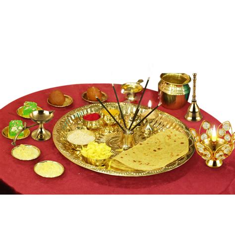 Buy 20 Pcs Brass Pooja Thali Set Free Crystal Diya Online At Best