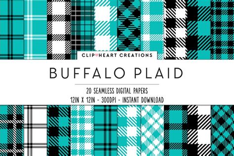 Buffalo Plaid Seamless Digital Papers Aqua