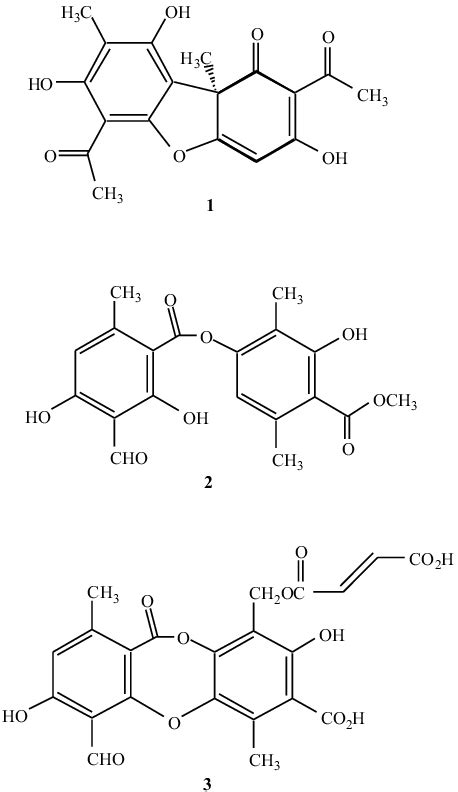 Chemical structures of Ð usnic acid 1 atranorin 2 and