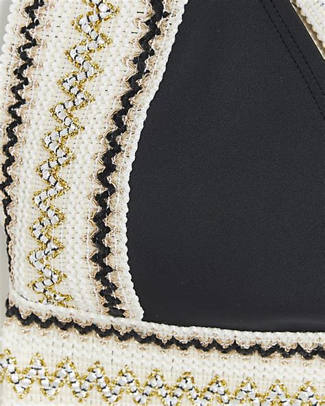 Black Elastic High Apex Bikini Top River Island