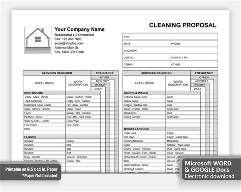 Gray Cleaning Proposal Template Word Commercial Cleaning Checklist