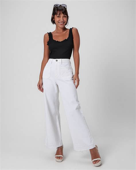 Riachuelo Cal A Jeans Color Feminina Wide Leg Curta Branca Pool By