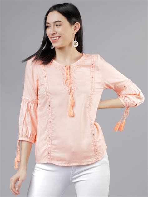 Buy Vishudh Peach Coloured Embroidered Top For Women Online At Rs 599