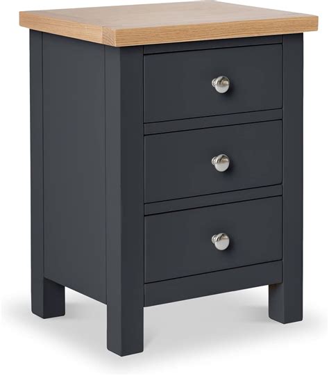 Roseland Furniture Farrow Charcoal Grey Bedside Table Cabinet With Oak