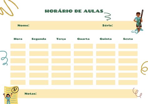 Modelo De Horario Do Ensino Fundamental Recados Escola ANCT