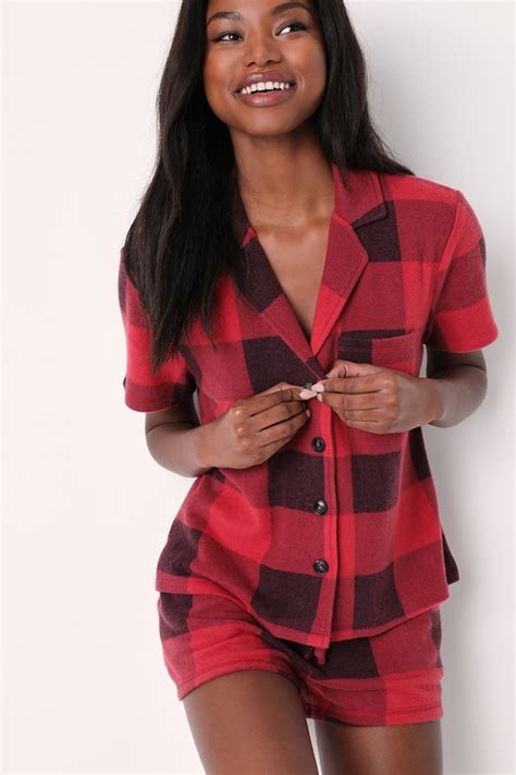 Red Plaid Pajamas Plaid Pajama Set Womens Sleepwear Set Lulus