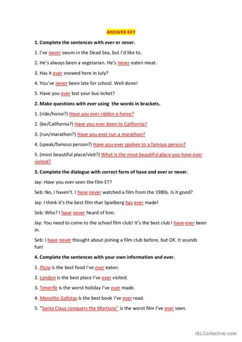 Present Perfect With Ever And Never English Esl Worksheets Pdf And Doc