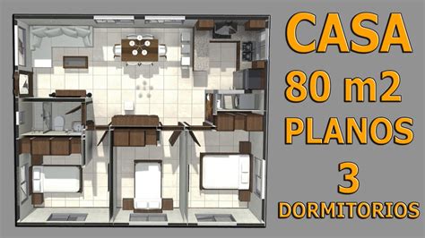 Casa de 80 m2 Plano de vivenda con 3 dormitorios 1 baño sala