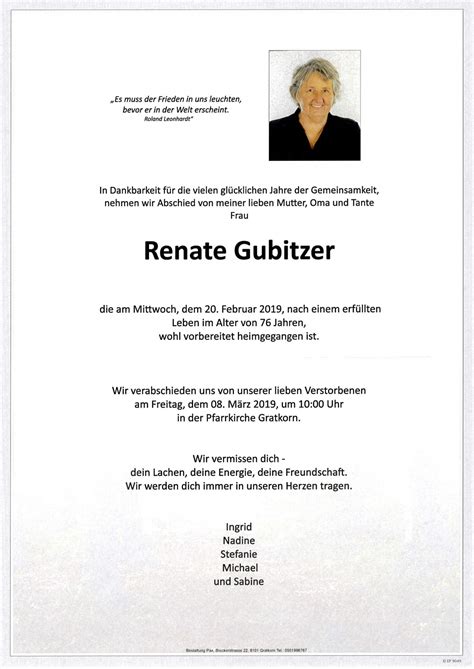 Parte für Renate Gubitzer pax requiem