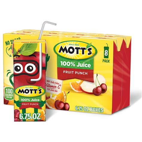 Motts 100 Juice Fruit Punch Juice 675 Fl Oz 8 Count Boxes