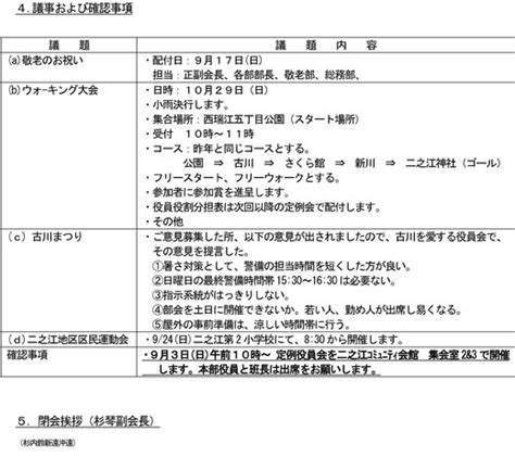 令和5年度 8月度定例役員会 報告 二之江八幡町会