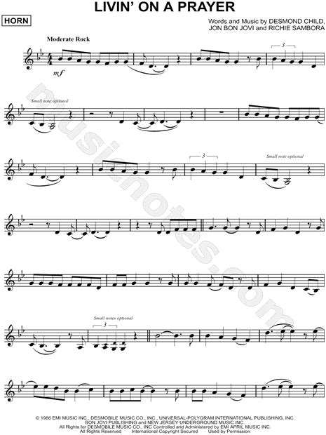 Bon Jovi Livin On A Prayer Sheet Music In G Minor Download And Print