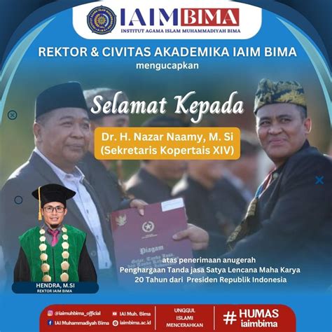 Rektor Civitas Akademika IAIM Bima Mengucapkan Selamat Kepada Dr H