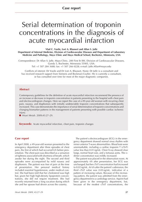 Pdf Serial Determination Of Troponin Concentrations In The Diagnosis