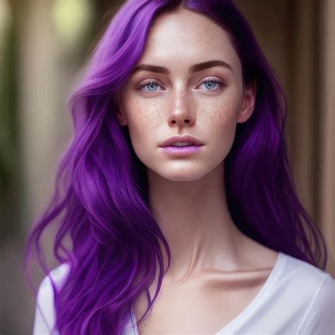 Premium Ai Image A Woman With Purple Hair Is Standing In Front Of A