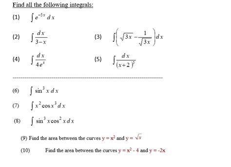 Solved Find All The Following Integrals 1 ∫e−5xdx 2