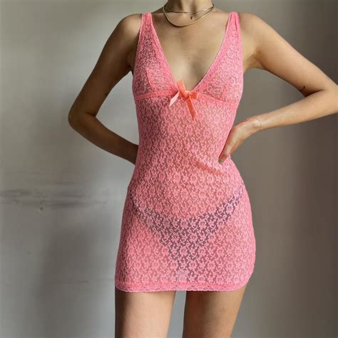 Pink Sheer Bodycon Mini Dress Lacy Lingerie Depop