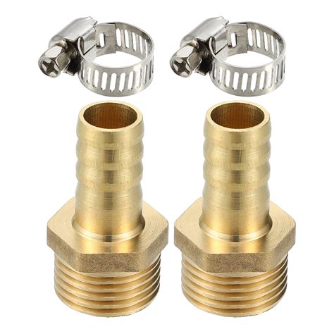 Unique Bargains 2pcs 1 2 Barb X 1 2 NPT Male Brass Fitting Hose