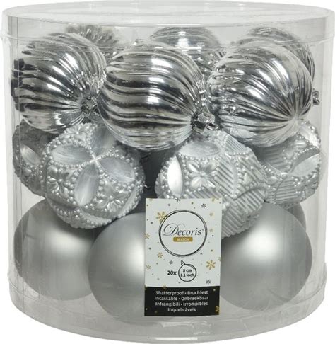 Decoris Kerstballen 20 Stuks Kunststof Mix Zilver 8 Cm Bol