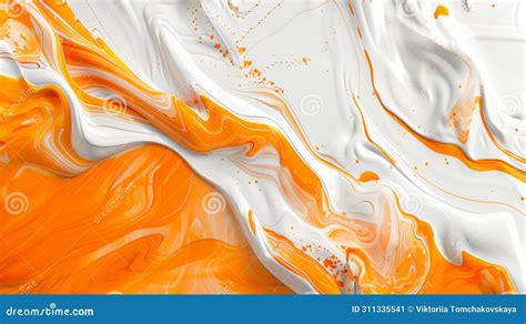 Oranges And White Waves Abstract Background Textured Marbles Ink