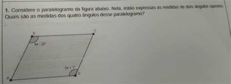 Solved Considere O Paralelogramo Da Figura Abaixo Nela Est O