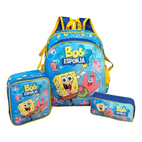Mochila Bob Esponja Infantil - Kit Mochila Infantil Escolar Bob Esponja E Patrick Estrela Costas Tam G ...